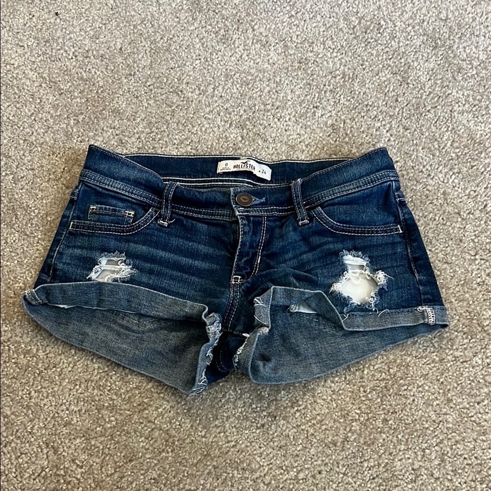 Hollister Women's Dark Blue Denim Short Shorts